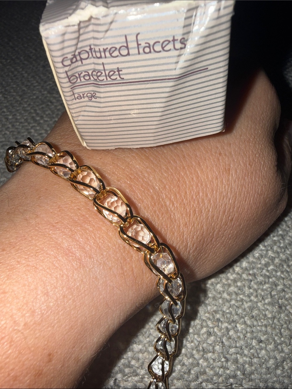 Avon Captured Facets Gold Tone Clear Crystal Link Bracelet 1990